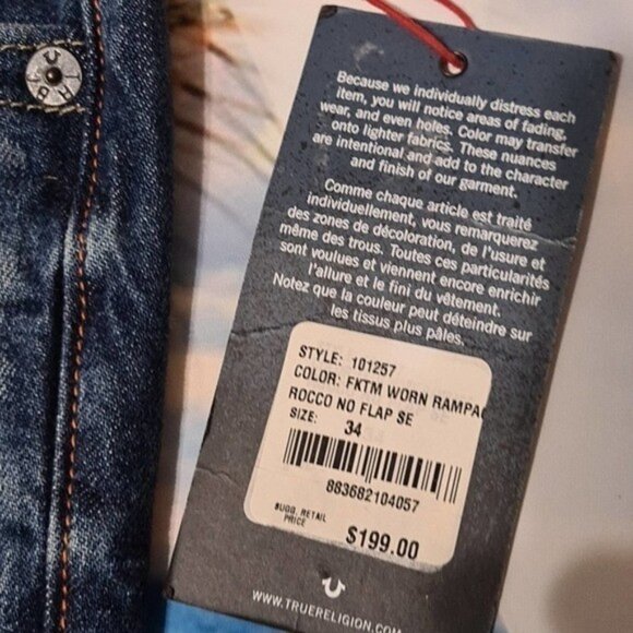 True‎ Religion Rocco Skinny Distressed Jeans Size 34 New - Picture 3 of 9
